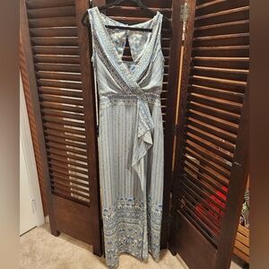 BCBGMaxAzria Light Blue and White Patterned Maxi Dress